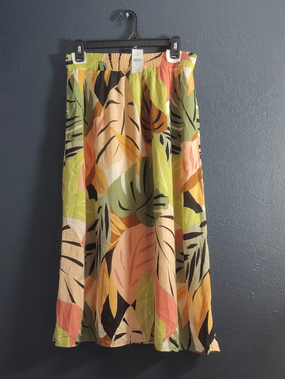 LOFT Palm-Print Maxi Skirt - Green, Peach, Yellow Small